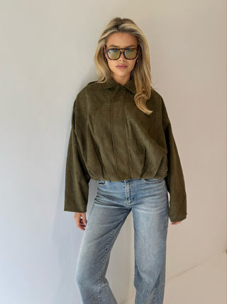 MAPLE Long Sleeved Suede Look Bomber Jacket In Khaki