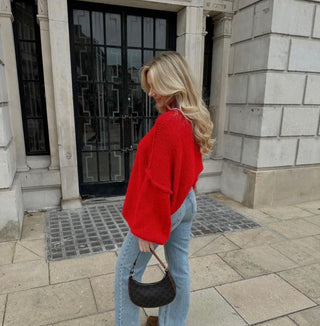 HUNTER Oversized Knitted High Neck Jumper In Red