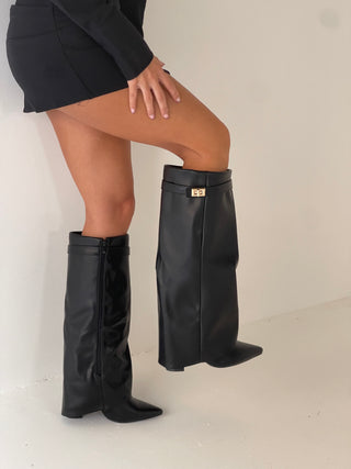 GIA Faux Leather Lock Detail Boots in Black