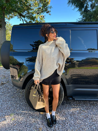 HUNTER Oversized Knitted High Neck Jumper In Toffee