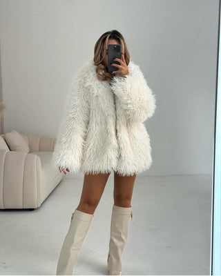 ARCTIC Long Sleeved Faux Mongolian Collared Jacket In Vanilla