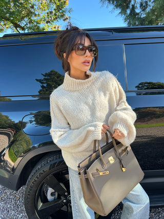 HUNTER Oversized Knitted High Neck Jumper In Vanilla