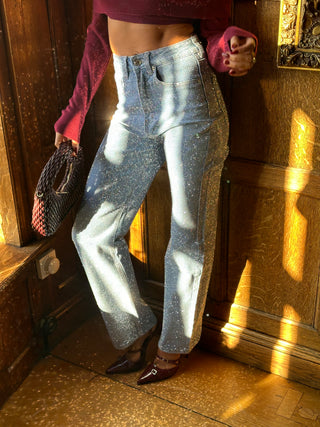CELESTE Diamante Detail Straight Leg Jeans in Blue