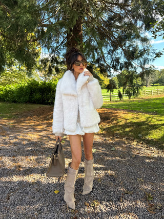 BAMBI Short Faux Fur Long Sleeved Jacket In Frost