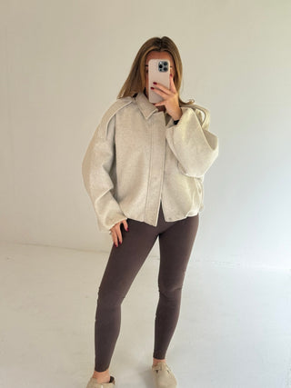 BONNIE Wool Look Long Sleeved Zip Up Bomber Jacket In Oat