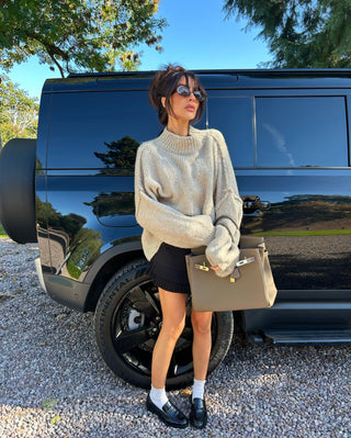 HUNTER Oversized Knitted High Neck Jumper In Toffee