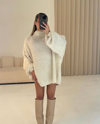 HUNTER Oversized Knitted High Neck Jumper In Vanilla