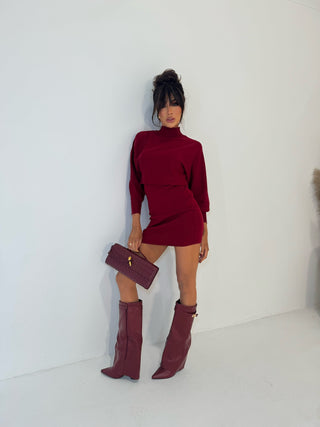 AMARA Knitted Jumper and Dress Co-Ord in Burgundy
