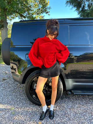 HUNTER Oversized Knitted High Neck Jumper In Red