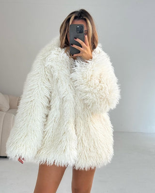 ARCTIC Long Sleeved Faux Mongolian Collared Jacket In Vanilla