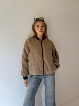 KATE Long Sleeved Reversible Leopard Bomber Jacket In Caramel