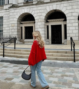 HUNTER Oversized Knitted High Neck Jumper In Red