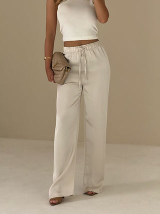 PERRIE Satin Wide Leg Trousers In Champagne
