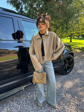 MAPLE Long Sleeved Suede Look Bomber Jacket In Biscuit