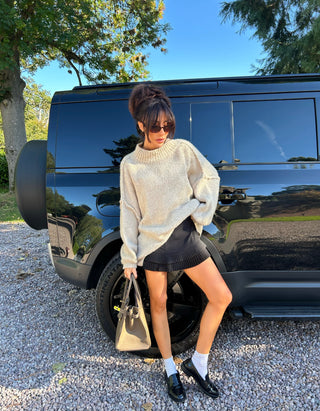 HUNTER Oversized Knitted High Neck Jumper In Toffee