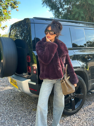 BAMBI Short Faux Fur Long Sleeved Jacket In Plum