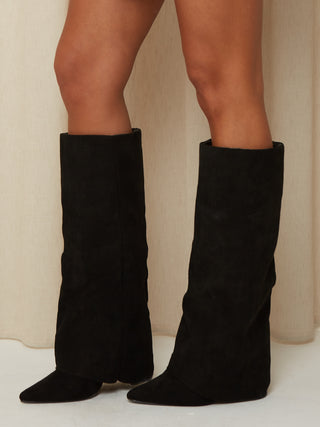 GIA Faux Suede Boots in Black
