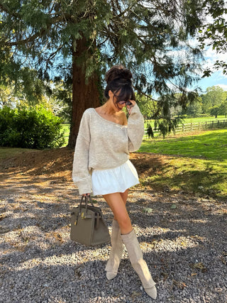 MARGOT One Shoulder Long Sleeved Jumper In Biscuit