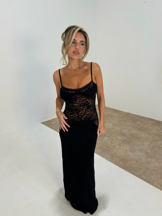 MILA Lace Insert Black Strappy Maxi Dress