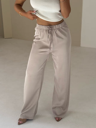 PERRIE Satin Wide Leg Trousers In Mink