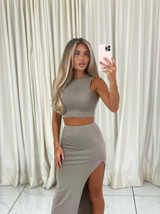 HARPER Grey Cropped Vest and Maxi Skirt CO ORD - CARAMELLA 