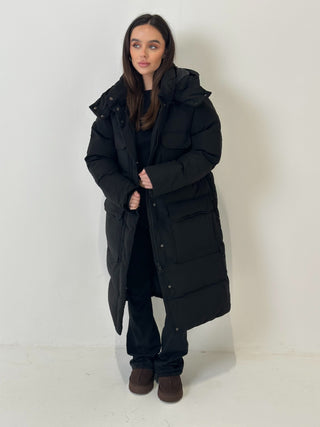 LEILA Hooded Duvet Coat in Black