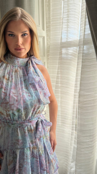 SERAPHINA Chiffon Tiered Ruffle Maxi Dress In Lavender Blue