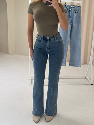 WREN High Waisted Dark Blue Wide Leg Jeans In Denim