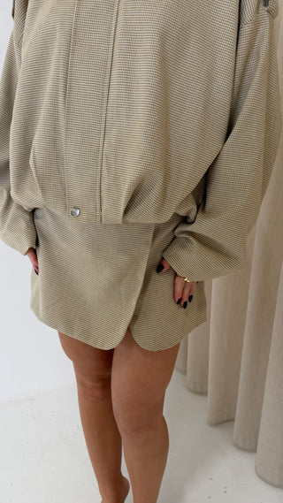 HARPER Checkered High Waisted Mini Skort In Soft Toffee