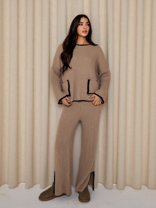 GEORGIE Knitted Pocket Detail Loungewear Set in Latte