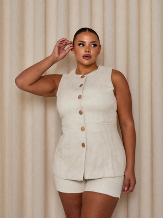 Caramella DAPHNE Boucle Tailored Waistcoat and Short Co-Ord in Cream