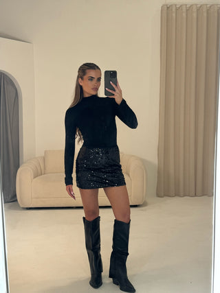 NOVA Sequin Mini Skirt In Black