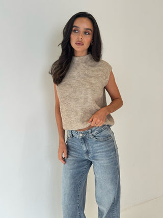 CHARLOTTE Knitted Sleeveless Vest Top In Caramel