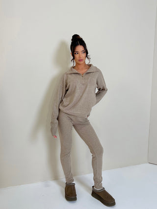 LULU Half Zip Knitted Lounge Set in Stone