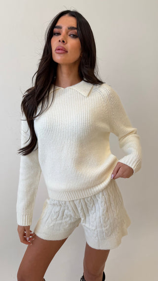 SIENA Knitted Jumper & Cable Knit Shorts Co-ord In Ivory