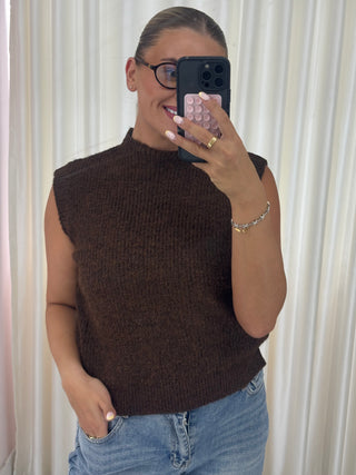 CHARLOTTE Knitted Sleeveless Vest Top In Coco