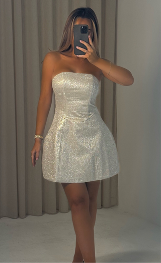 Caramella ADDISON Glitter Lantern Mini Dress in Lurex Silver