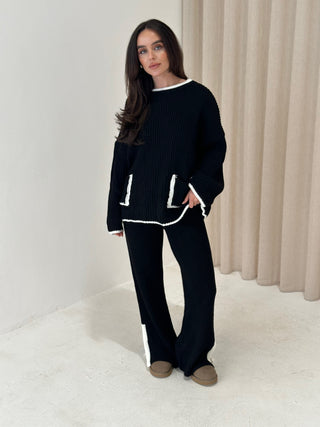 GEORGIE Knitted Pocket Detail Loungewear Set in Black