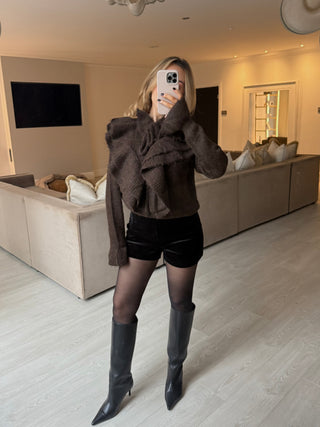 MAE Soft Knit Ruffle Jumper in Chocolate
