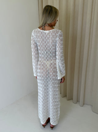 SOFIA Lace Long Sleeve Cover Up Maxi Dress In White