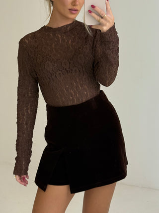 SEREN Faux Suede Skort In Chocolate