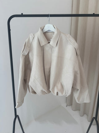 MAPLE Long Sleeved Suede Look Bomber Jacket In Cream