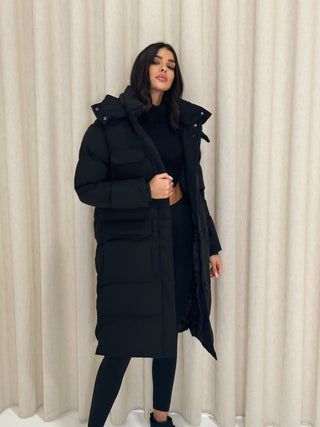 LEILA Hooded Duvet Coat in Black