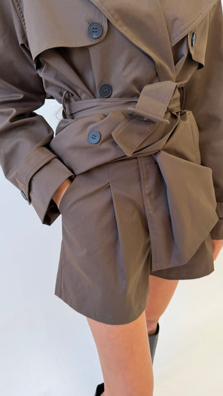 MILA High Waist Tailored Mini Shorts In Chocolate