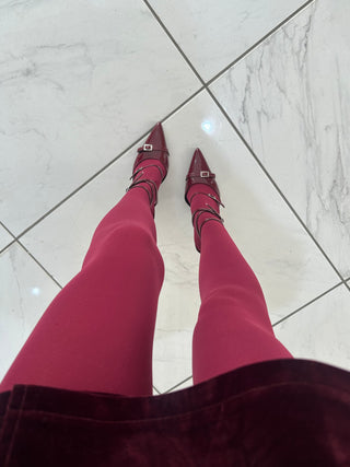 JOULES High Waisted Tights In Burgundy