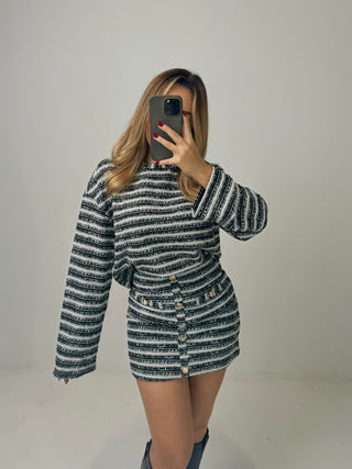 CASSIE Stripe Long Sleeve Top & Skirt Co-ord In Black