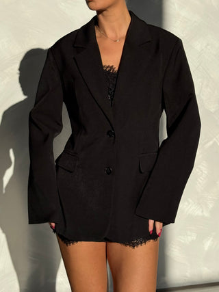 VERITY Oversized Double Button Blazer In Black