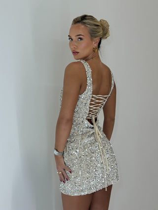 BEAU Sequin Mini Dress In Champagne