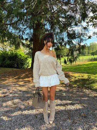 MARGOT One Shoulder Long Sleeved Jumper In Biscuit