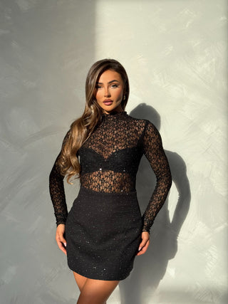 CARRIE Diamanté Embellished Textured Skort In Black